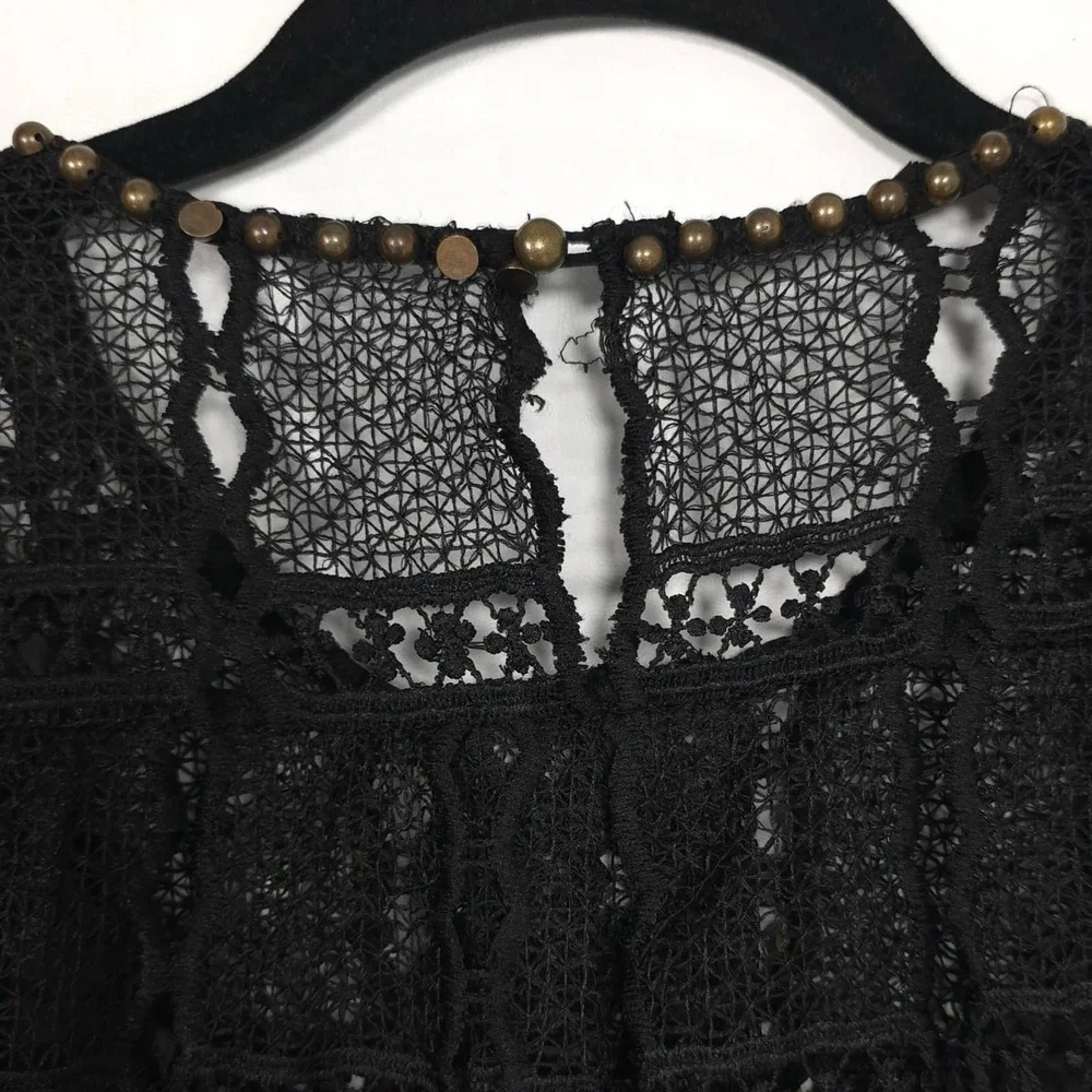Anthropologie Maeve Top Size XS Auralis‎ Black Lace Eyelet Studded Beaded Sheer